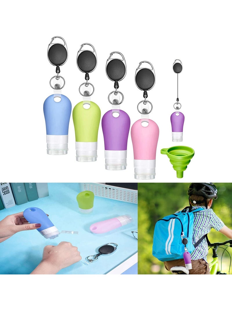 Silicone Travel Bottle Keychain Set, Includes Portable Hand Bottle Container oz Refillable Empty Bottles, Retractable Badge Holders, and Collapsible Funnel for Outdoor Sports Travel