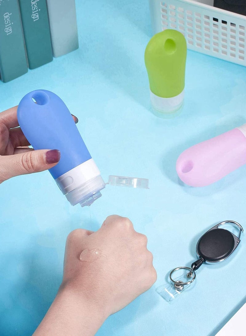 Silicone Travel Bottle Keychain Set, Includes Portable Hand Bottle Container oz Refillable Empty Bottles, Retractable Badge Holders, and Collapsible Funnel for Outdoor Sports Travel