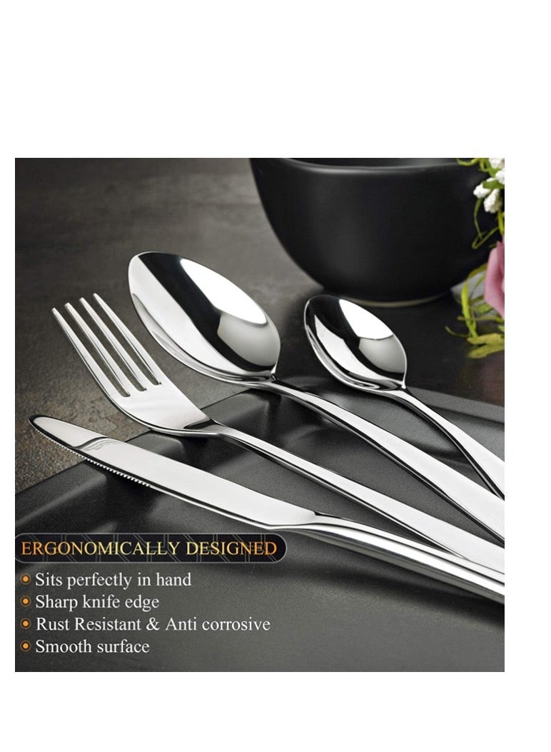 38-Piece 18/10 Stainless Steel Spoon Cutlery Set Includes Knife and Forks With Cutlery Holder Tea And Ice Spoons Dinner And Cake Fork, Fruit Knife, Soup Ladle, Rice Server