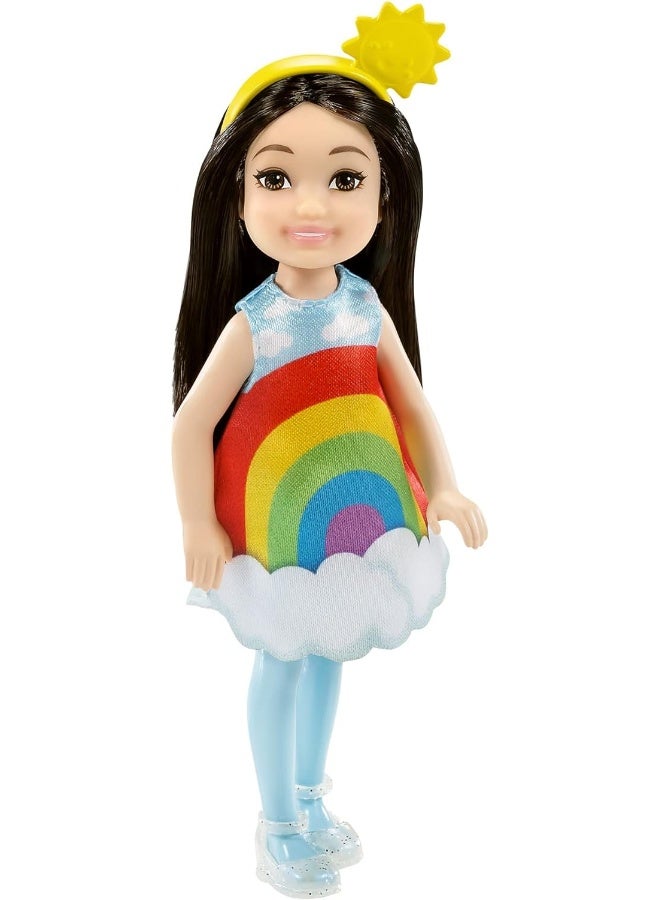 Barbie Club Chelsea Dress-Up Doll (6-Inch Brunette) in Rainbow Costume with Pet and Accessories