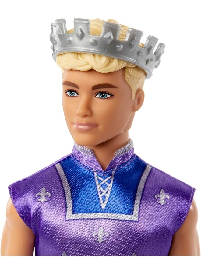 Barbie Ken Doll | Kids Toys | Royal Ken with Gold Crown and Blue Tunic | Fairytale Blonde Doll with Riding Boots | Gifts for Kids