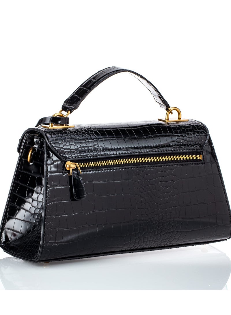 Guess Enisa Top-Handle Flap Bag for Women Black