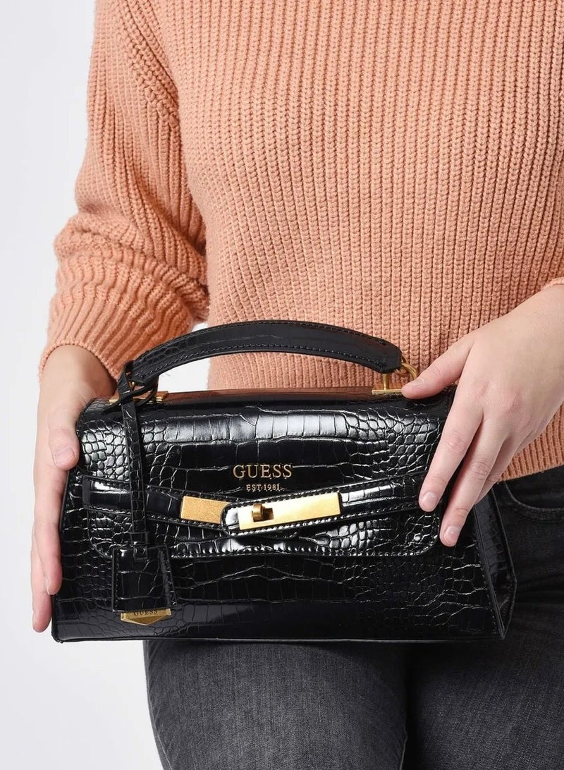 Guess Enisa Top-Handle Flap Bag for Women Black