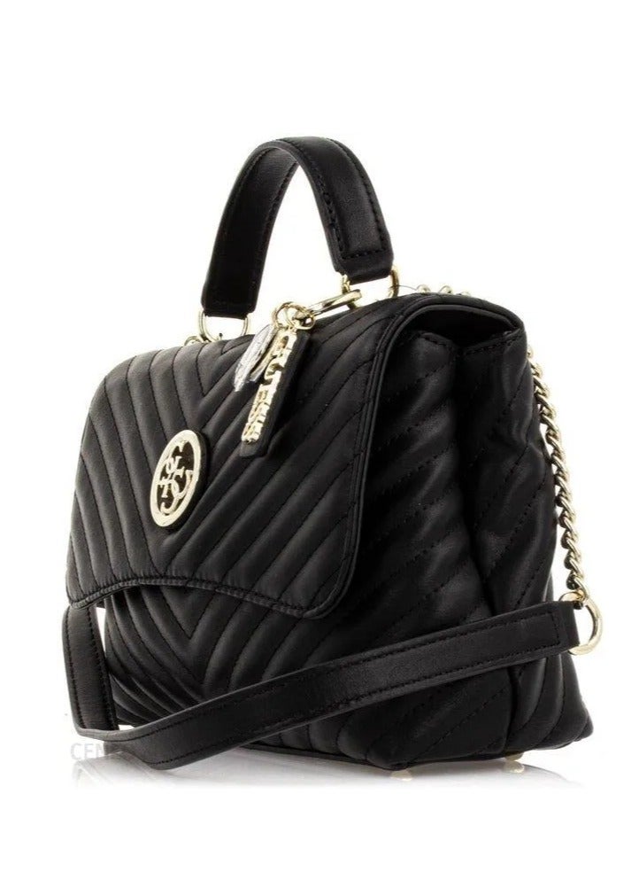 Guess Blakely Flap Black Quilted Top Handel Shoulder Bag for Women VG766318