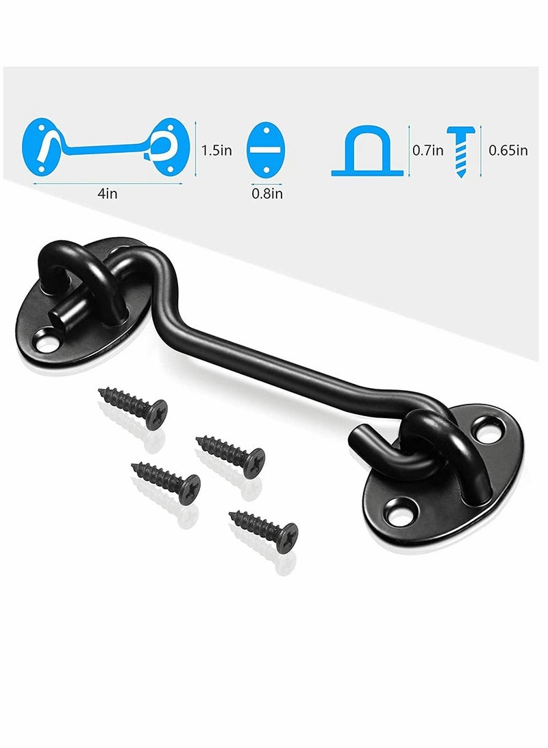 3 Pack Heavy Duty Privacy Hook and Eye Latch 4 Inch for Sliding Doors and Gates with Mounting Screws in Black