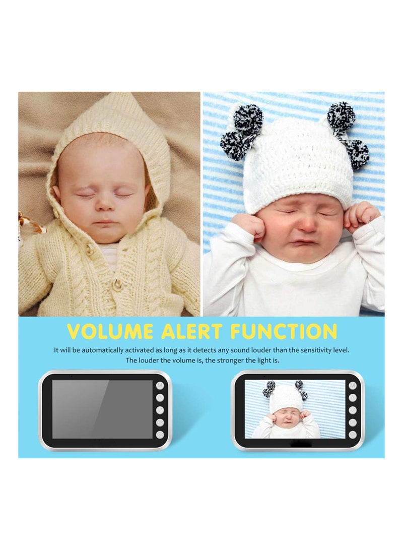 ABM100 Video Baby Monitor with LCD Display, 360-Degree Angle, Two-Way Audio, Infrared Night Vision, Lullaby Sounds, Temperature Alerts, and Multi-Camera Support.