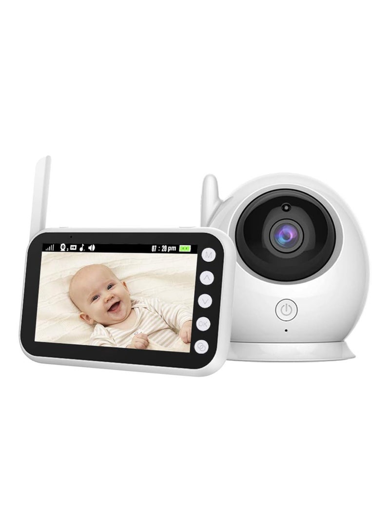 ABM100 Video Baby Monitor with LCD Display, 360-Degree Angle, Two-Way Audio, Infrared Night Vision, Lullaby Sounds, Temperature Alerts, and Multi-Camera Support.