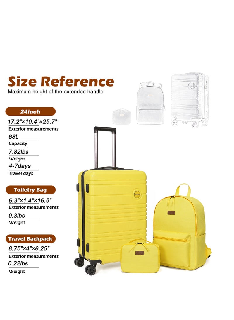 Luggage Set 3-Piece 24-Inch Spinner Suitcase, Backpack & Toiletry Bag - Durable Travel Set with Built-In TSA Lock, 360-Degree Spinner Wheels, and Smooth Zippers