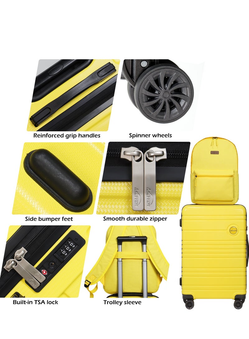Luggage Set 3-Piece 24-Inch Spinner Suitcase, Backpack & Toiletry Bag - Durable Travel Set with Built-In TSA Lock, 360-Degree Spinner Wheels, and Smooth Zippers