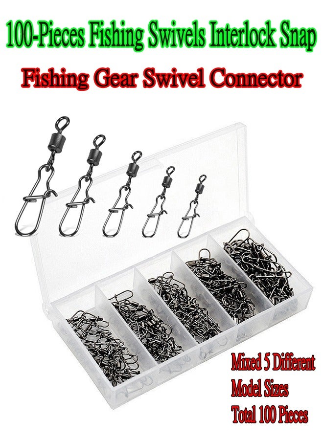 100-Pieces Fishing Swivels Interlock Snap,Fishing Lure Tackles,Fishing Gear Swivel Connector,Carabiners Fishing Accessore