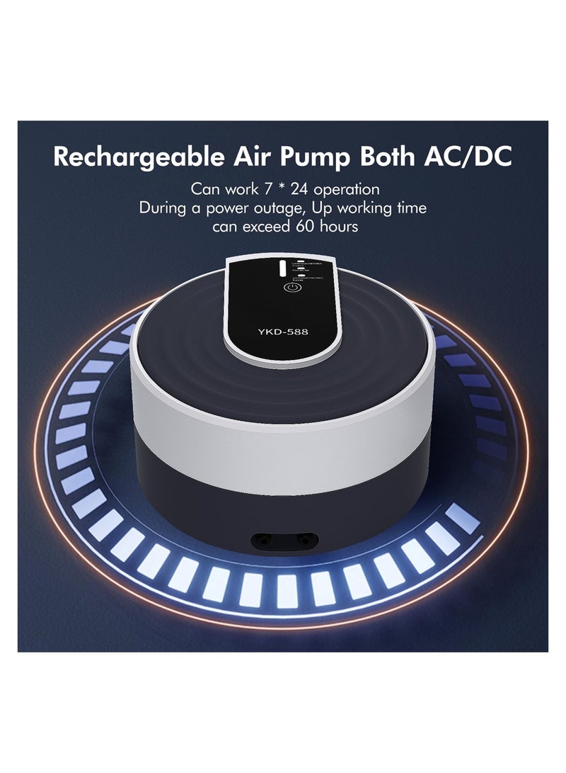 Ultra Quiet Rechargeable Aquarium Air Pump 65W Adjustable Aerator with Dual Outlet Powerful Oxygen Pump 10Lmin Output