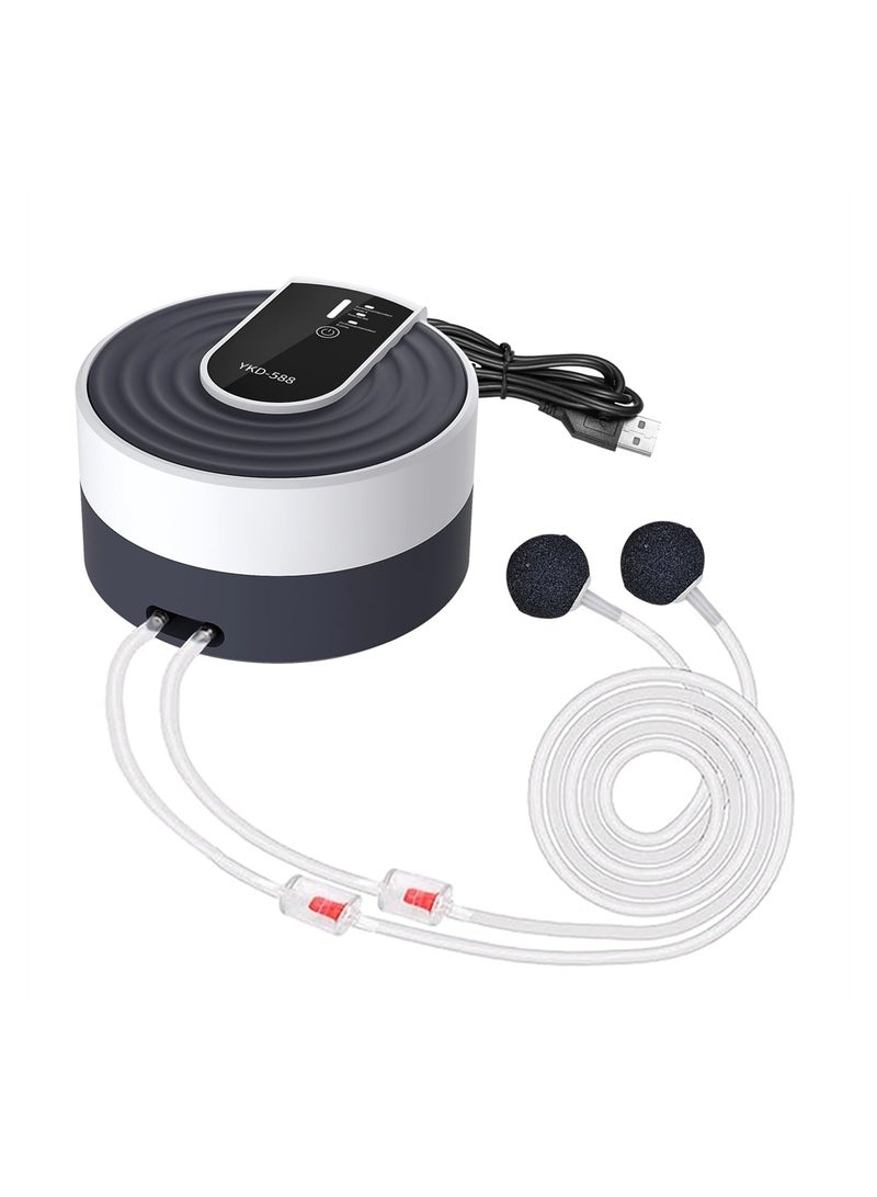 Ultra Quiet Rechargeable Aquarium Air Pump 65W Adjustable Aerator with Dual Outlet Powerful Oxygen Pump 10Lmin Output