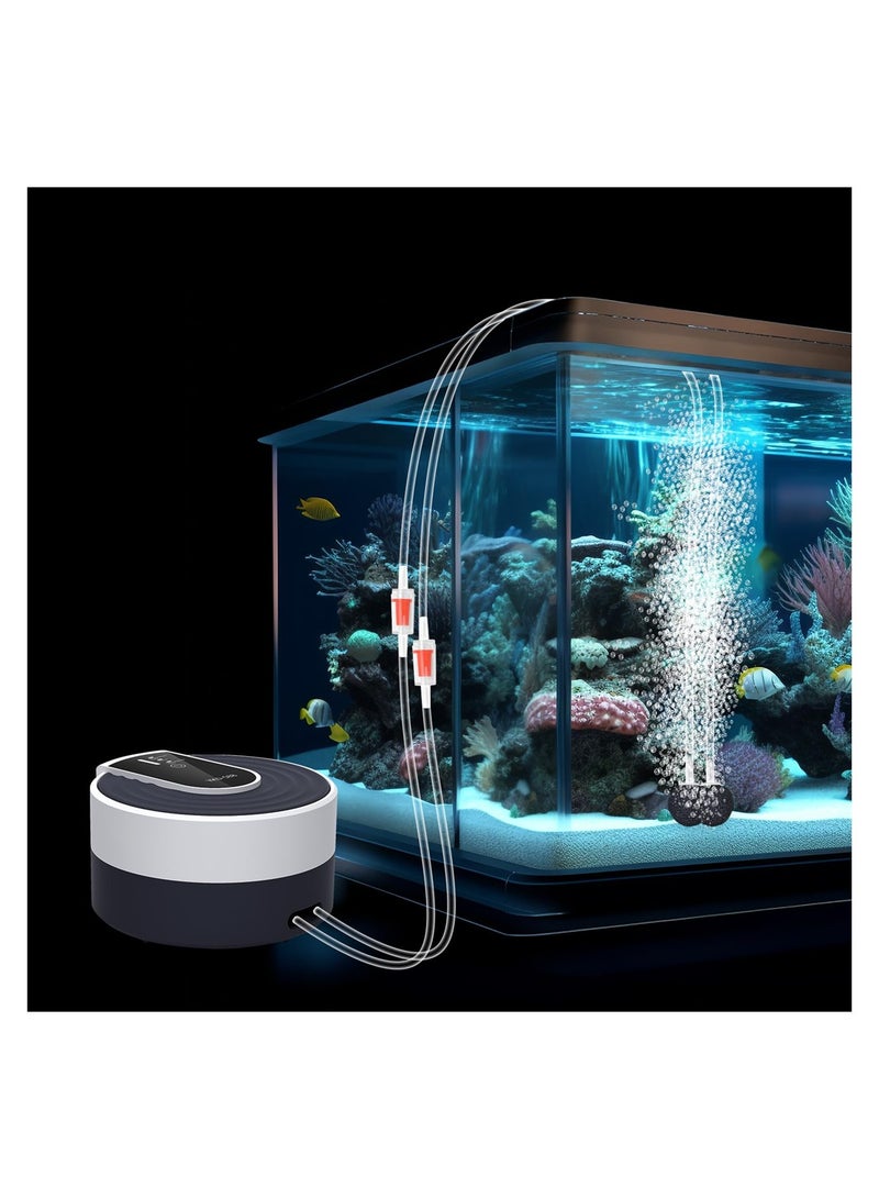 Ultra Quiet Rechargeable Aquarium Air Pump 65W Adjustable Aerator with Dual Outlet Powerful Oxygen Pump 10Lmin Output