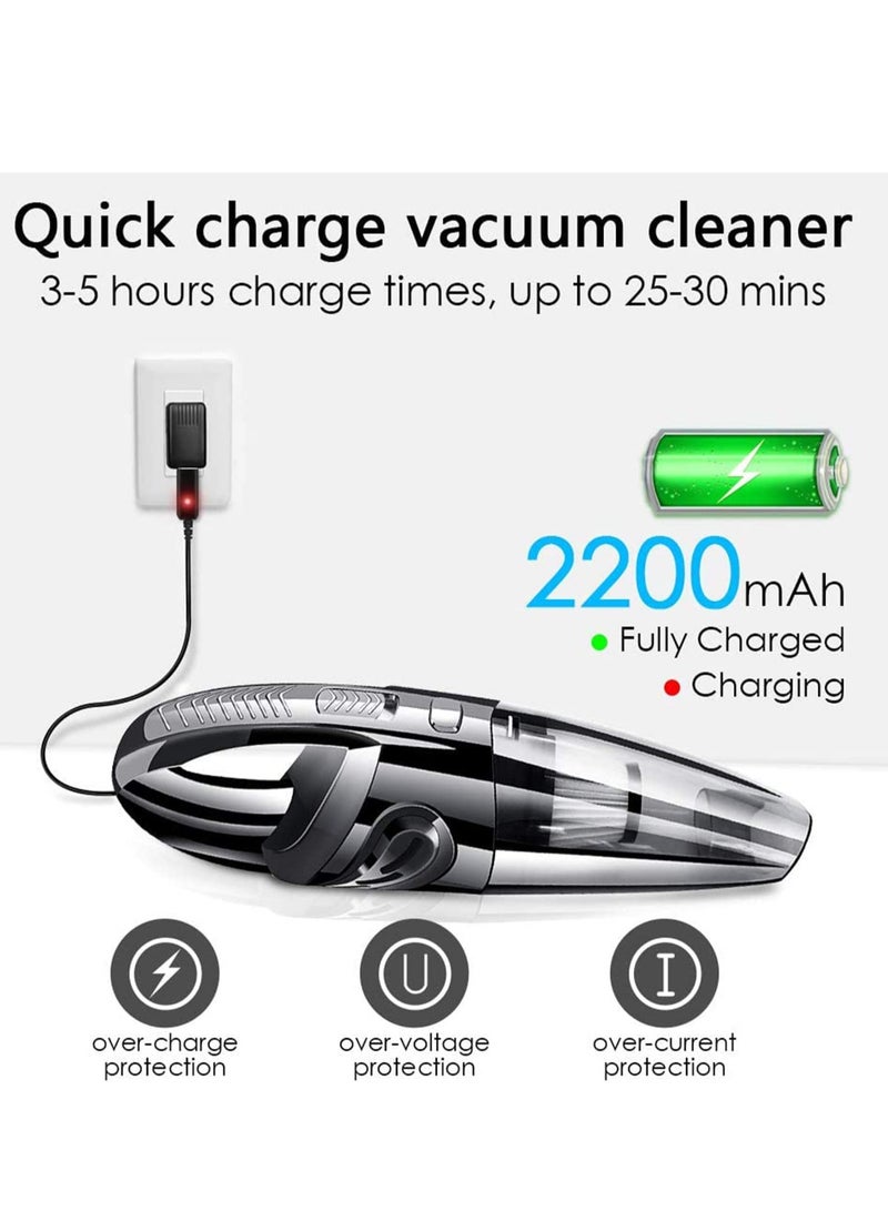 Handheld Vacuums, Wet and Dry Cleaner 120W 6000Pa Strong Suction, 2200mAh Up to 30 Mins Car Rechargeable, Portable for Home, Pet, and Office