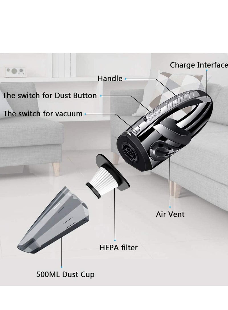 Handheld Vacuums, Wet and Dry Cleaner 120W 6000Pa Strong Suction, 2200mAh Up to 30 Mins Car Rechargeable, Portable for Home, Pet, and Office