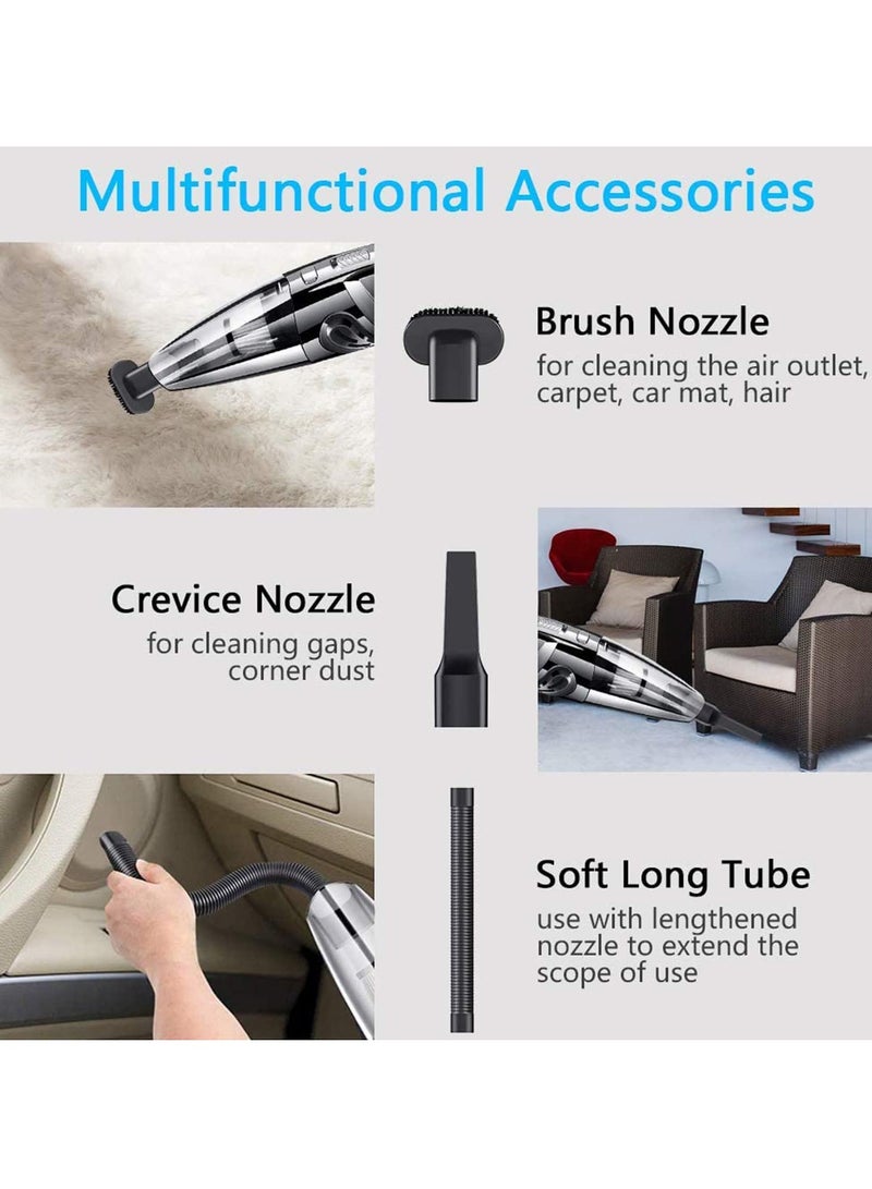 Handheld Vacuums, Wet and Dry Cleaner 120W 6000Pa Strong Suction, 2200mAh Up to 30 Mins Car Rechargeable, Portable for Home, Pet, and Office