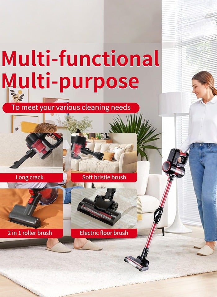 8 in 1 Cordless Vacuum Cleaner,14kpa Stick Vacuum Cleaner with Brushless Motor,Up to 30mins with Detachable Battery, Lightweight Handheld Vacuum with LED for Hardwood Floor Carpet Pet Hair Sofa Car