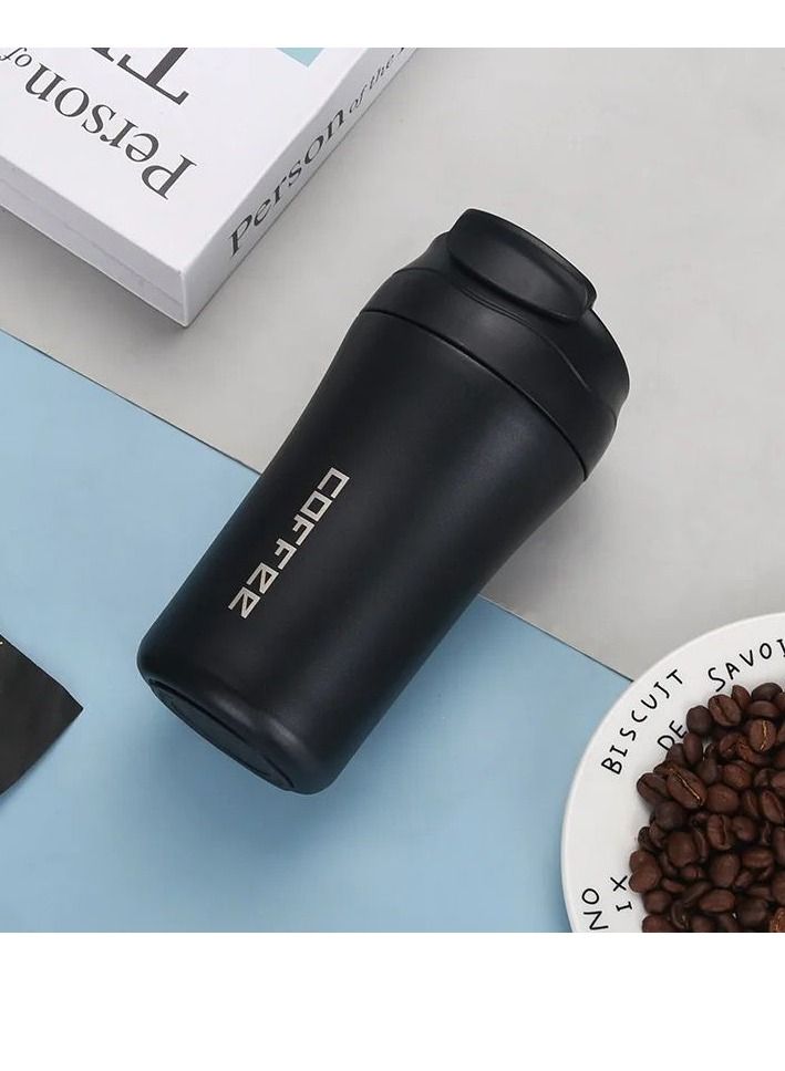 420ml Coffee Tumbler Drink and Sip 2 In 1 Leak Proof Lid Double Wall Insulated Stainless Steel Thermal Coffee Cup Hot and Cold Travel Home Office Car Mug Black