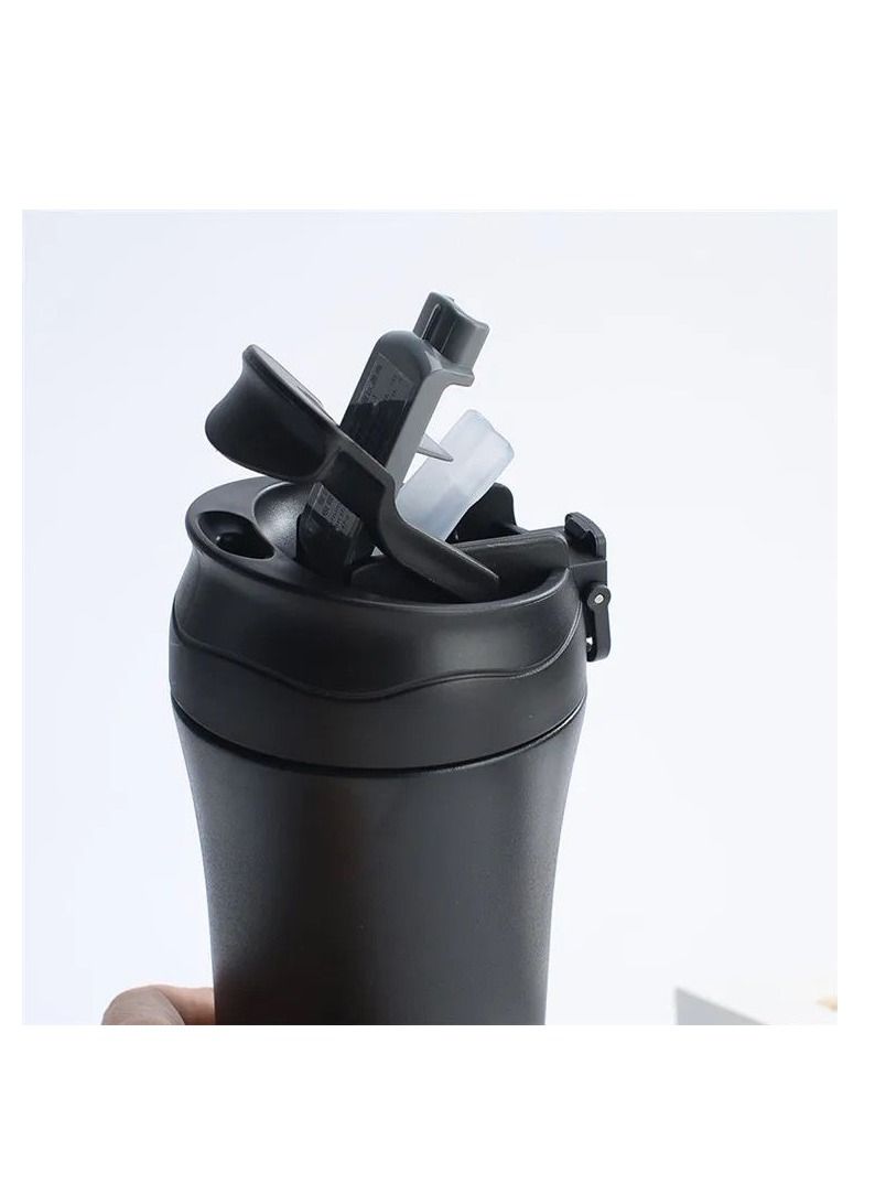 420ml Coffee Tumbler Drink and Sip 2 In 1 Leak Proof Lid Double Wall Insulated Stainless Steel Thermal Coffee Cup Hot and Cold Travel Home Office Car Mug Black