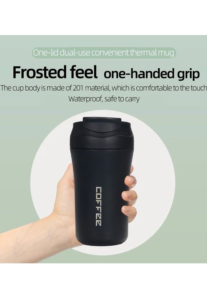 420ml Coffee Tumbler Drink and Sip 2 In 1 Leak Proof Lid Double Wall Insulated Stainless Steel Thermal Coffee Cup Hot and Cold Travel Home Office Car Mug Black