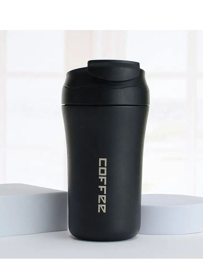 420ml Coffee Tumbler Drink and Sip 2 In 1 Leak Proof Lid Double Wall Insulated Stainless Steel Thermal Coffee Cup Hot and Cold Travel Home Office Car Mug Black