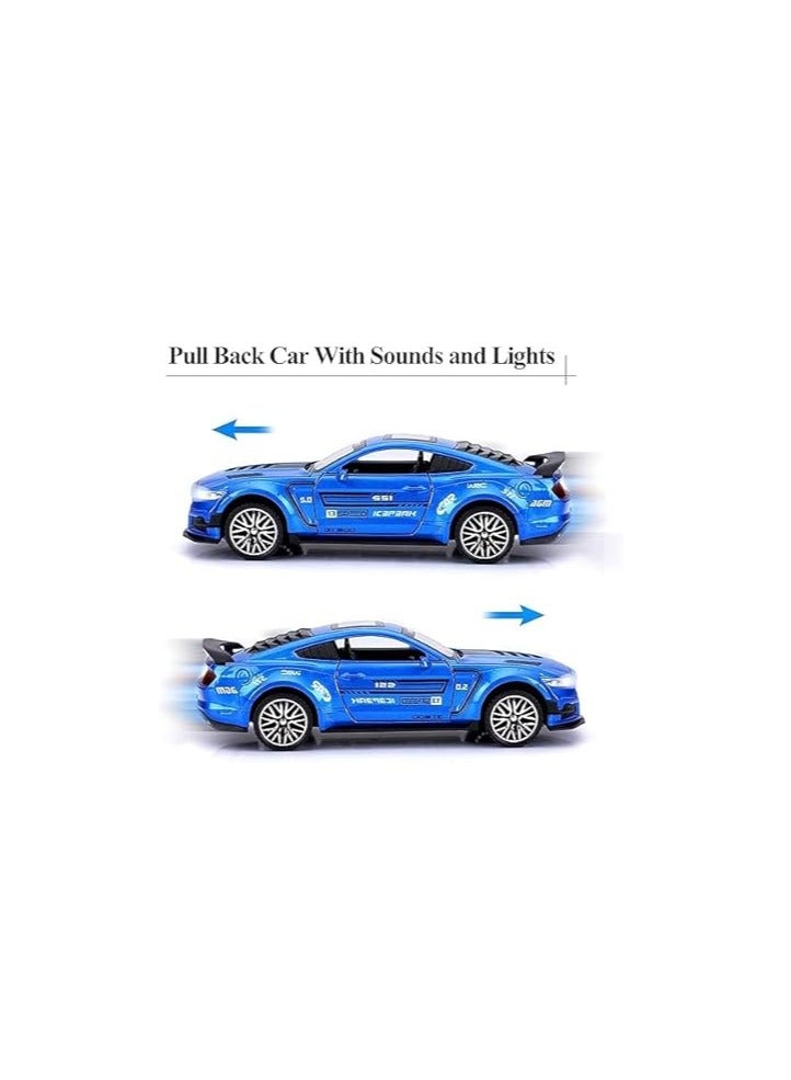 YALLABUYIT GT-500 Mustang Diecast Alloy Model 1:32 Toy Car with Sound & Light Pull Back Vehicle Toy Four Open Door Phantom Car for Kids Adults - (BLUE)