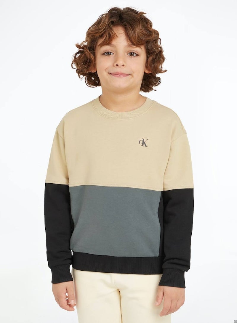 Boys' Color-Block Crew Neck Sweater - Cotton, Black