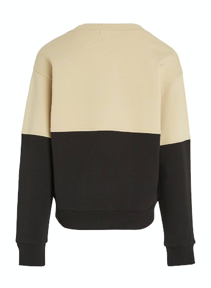 Boys' Color-Block Crew Neck Sweater - Cotton, Black