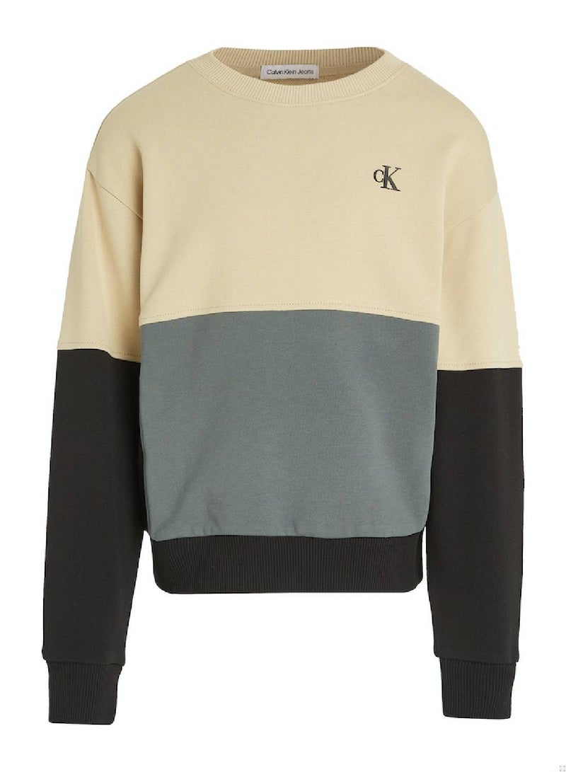 Boys' Color-Block Crew Neck Sweater - Cotton, Black