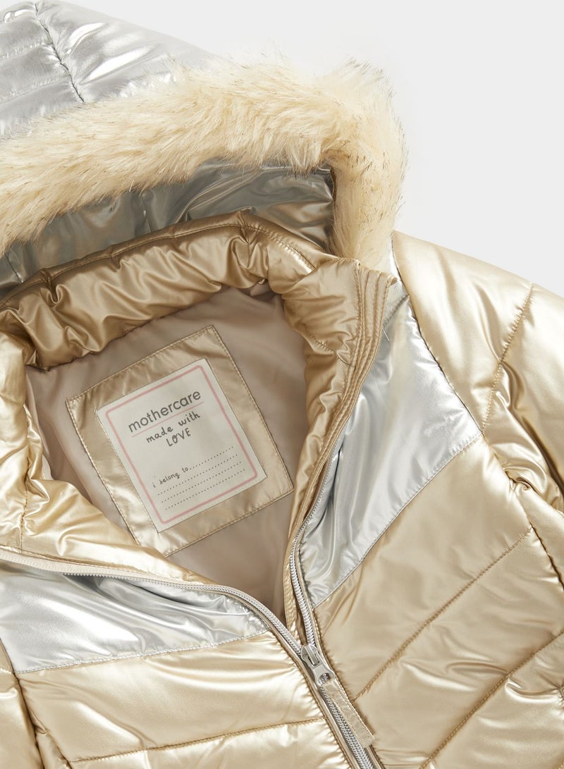 Metallic Quilted Puffer Coat