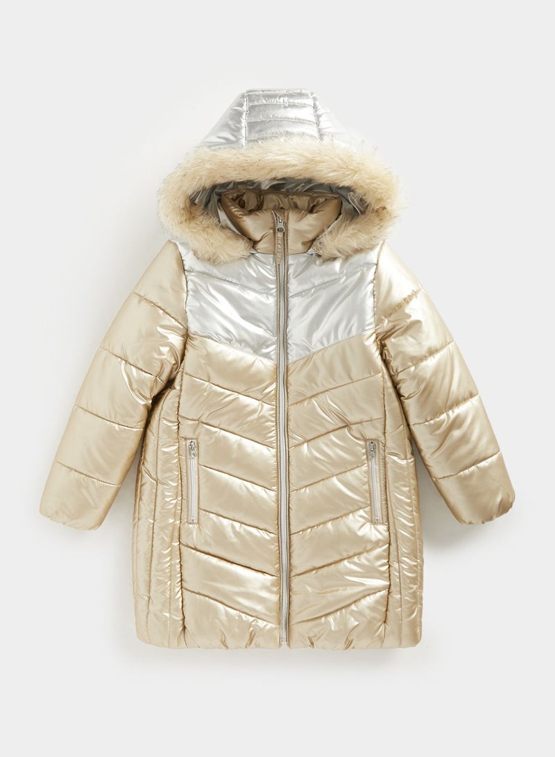 Metallic Quilted Puffer Coat