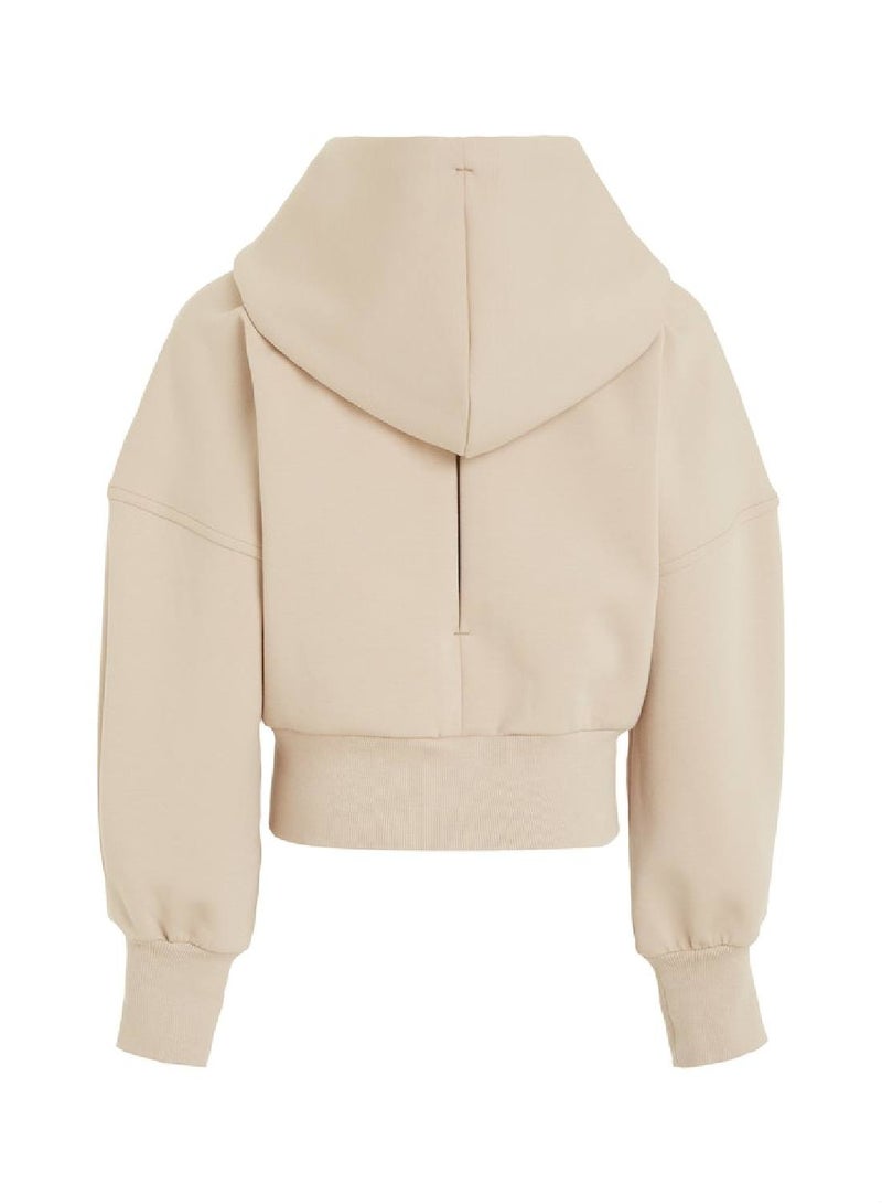 Calvin Klein Jeans Kids, Girls' Hoody - Zip Through - Sportswear - Cotton Sweatshirt, Taupe