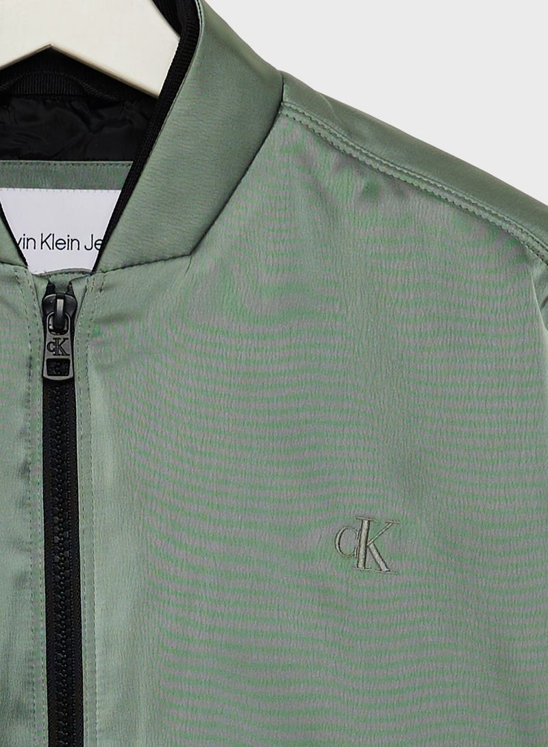 Youth Shiny Satin Bomber Jacket