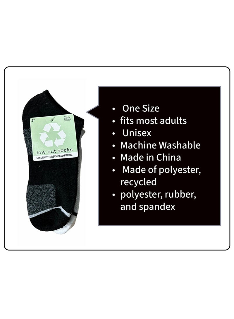 Unisex Low Cut Socks White Gray Black Made With Recycled Fibers One Size 6 Pairs