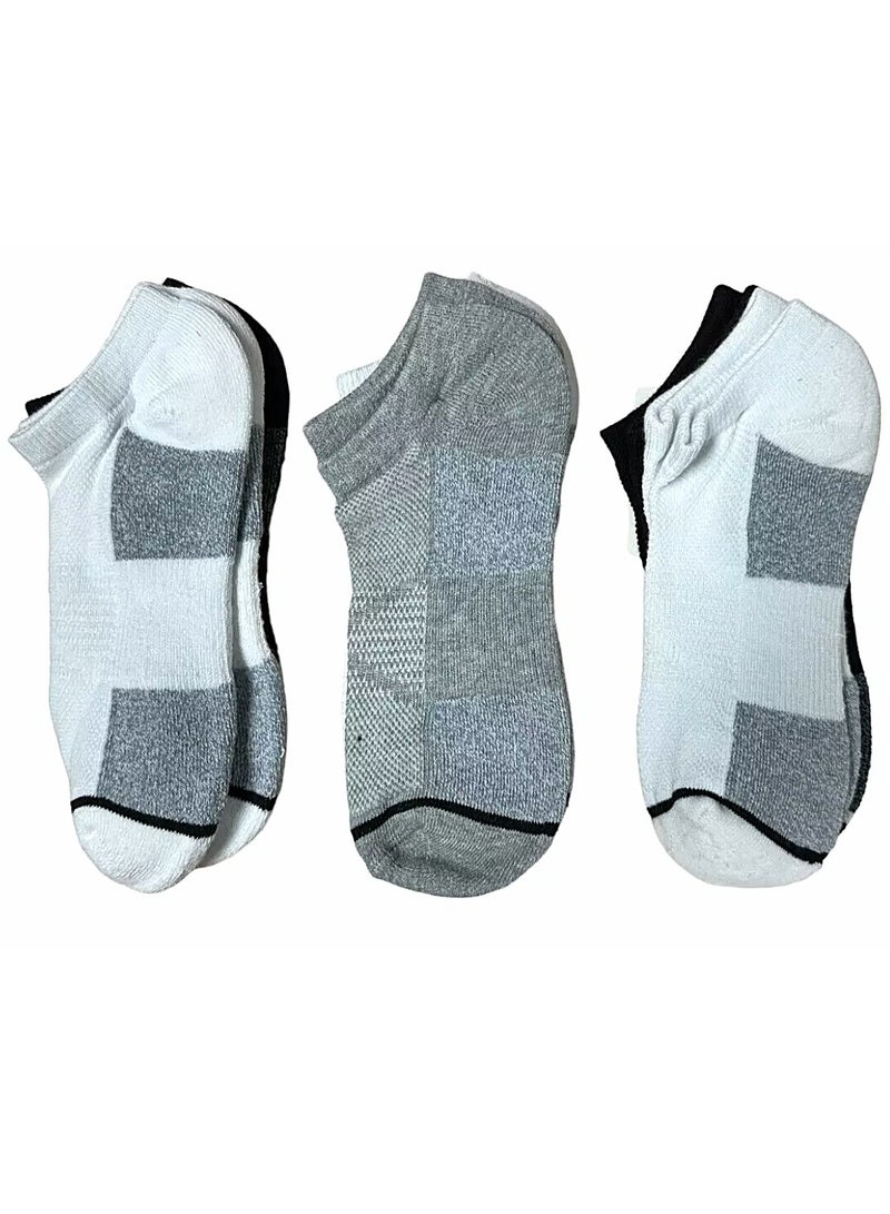 Unisex Low Cut Socks White Gray Black Made With Recycled Fibers One Size 6 Pairs