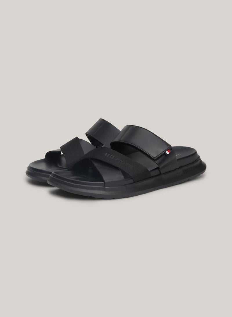 Men's Density Hilfiger Leather Sandals/ Flip-Flops - Leather, Black