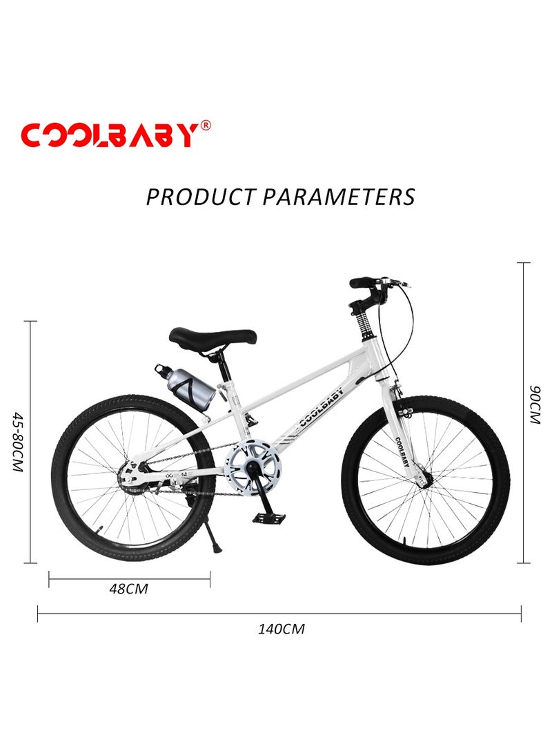 COOLBABY High carbon steel frame adjustable height double brake mountain bike for teenagers.White