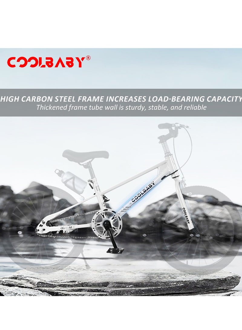 COOLBABY High carbon steel frame adjustable height double brake mountain bike for teenagers.White