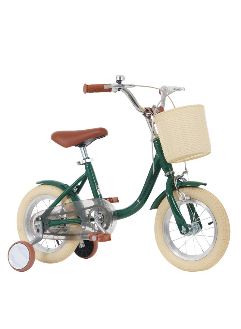 COOLBABY Princess children's bicycles are suitable for children aged 2-5. Children's bicycles with adjustable height with storage baskets and auxiliary wheels are the best gifts for children.Green