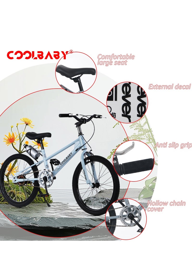 COOLBABY High carbon steel frame adjustable height double brake mountain bike for teenagers.Blue