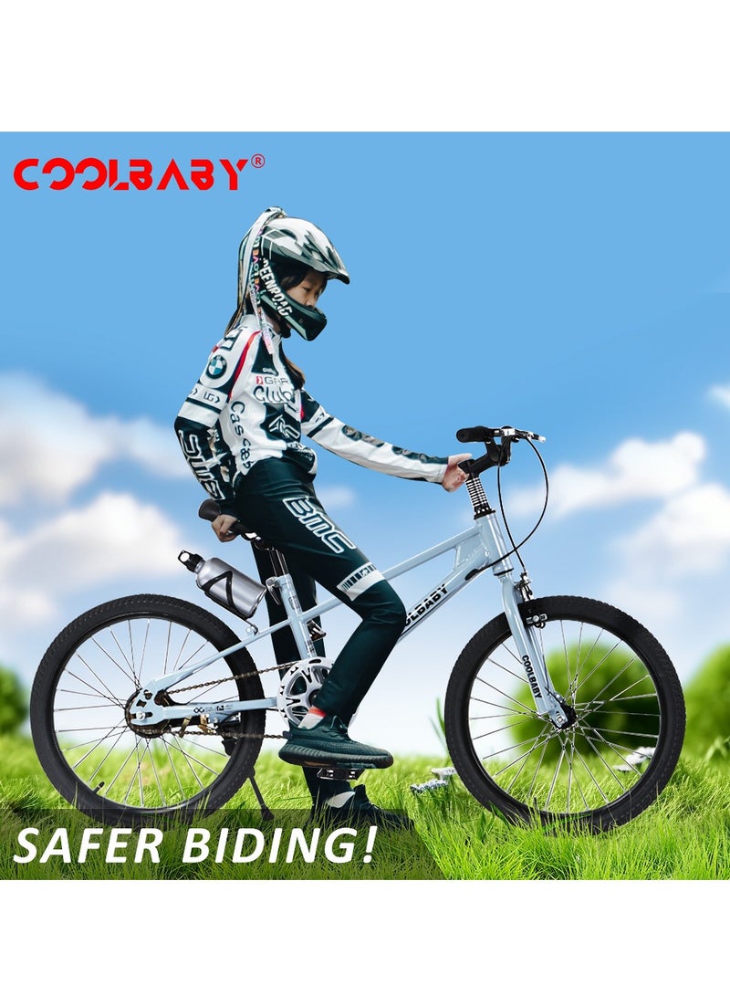 COOLBABY High carbon steel frame adjustable height double brake mountain bike for teenagers.Blue