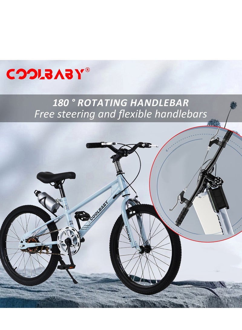 COOLBABY High carbon steel frame adjustable height double brake mountain bike for teenagers.Blue