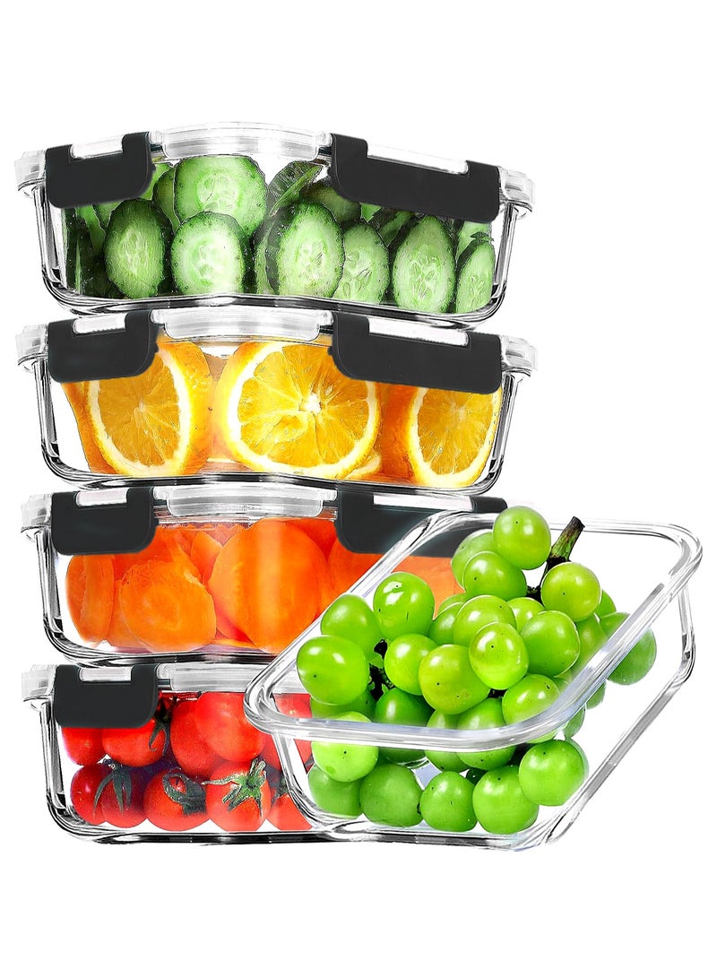 5 Pack 36oz Meal Prep Containers with Lids Glass Food Prep Storage Containers   Airtight Lunch Bento Box Lunchbox for Microwave Ovens Dishwasher Freezer (5-Pack)