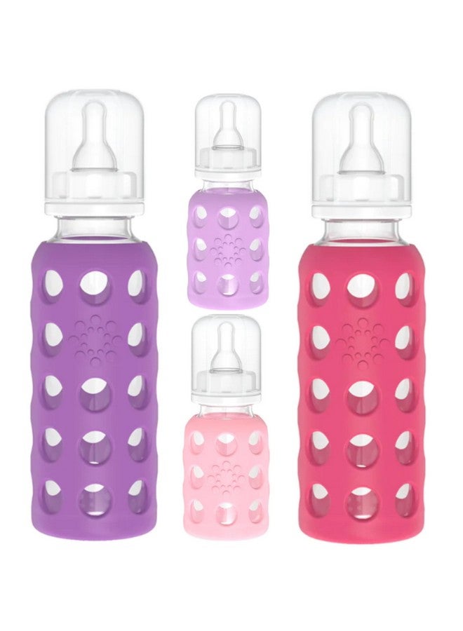 4Oz/9Oz Glass Baby Bottle 4Pk (Pink/Lavender/Raspberry/Grape)