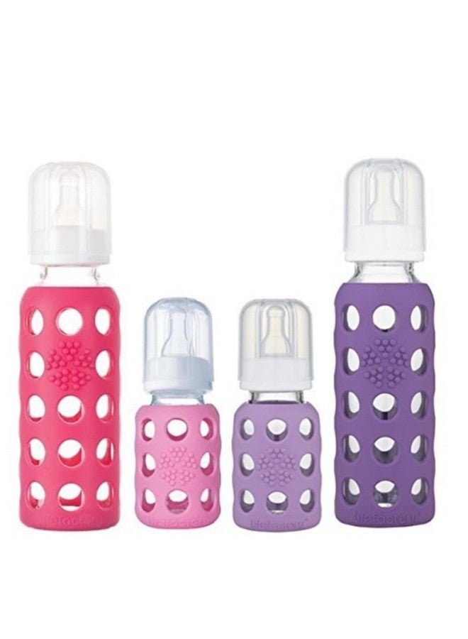 4Oz/9Oz Glass Baby Bottle 4Pk (Pink/Lavender/Raspberry/Grape)