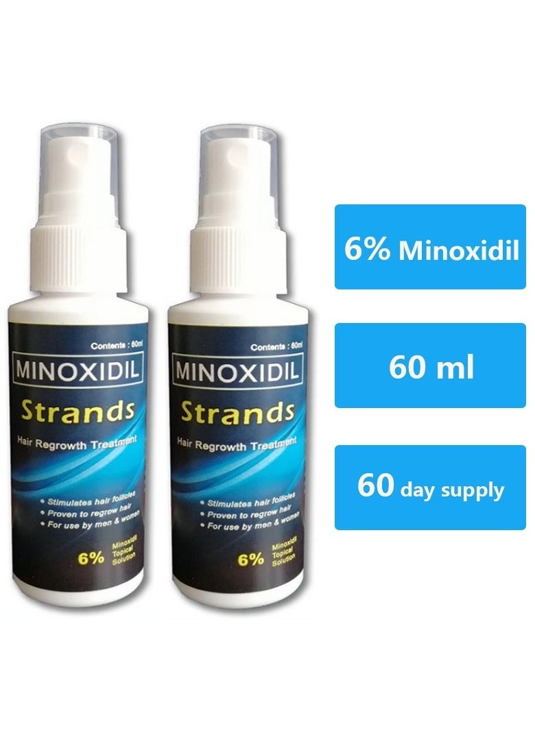 Minoxidil Strands (2 bottles) 6% Minoxidil Topical Solution (60ml per bottle) Hair Grower beard Grow