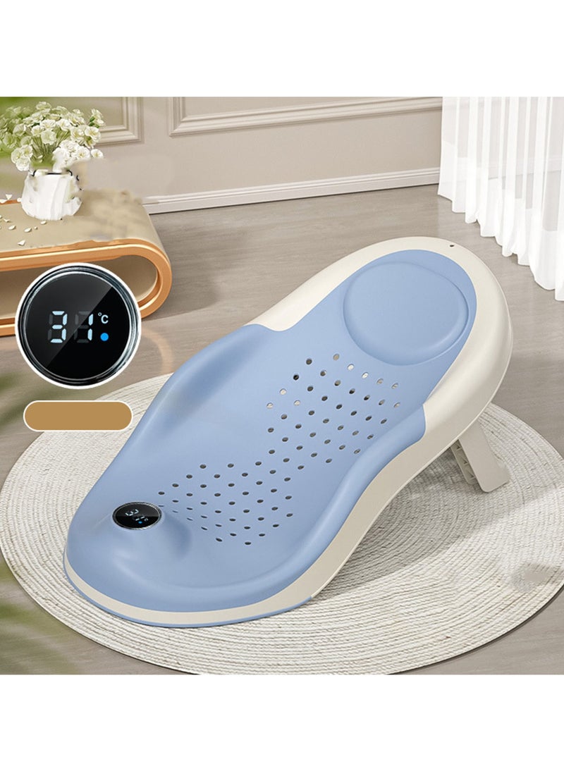 Foldable Baby Bath Stand with Thermometer Non-slip Blue