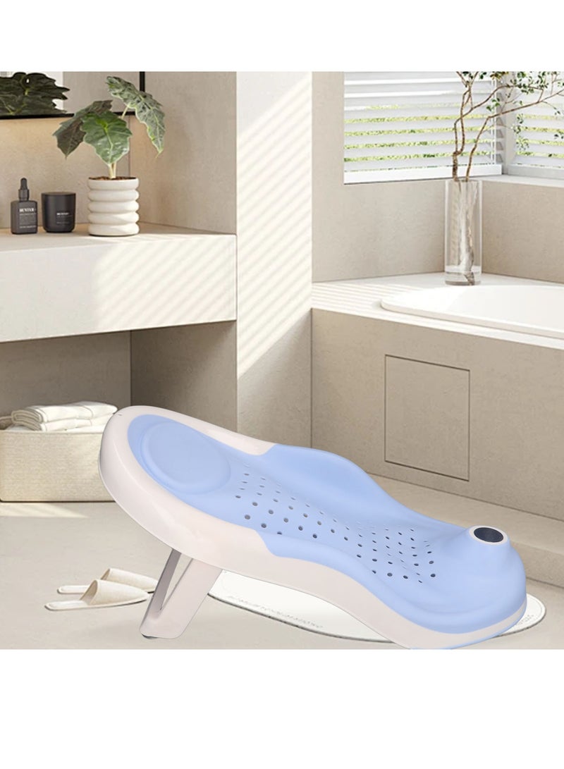 Foldable Baby Bath Stand with Thermometer Non-slip Blue