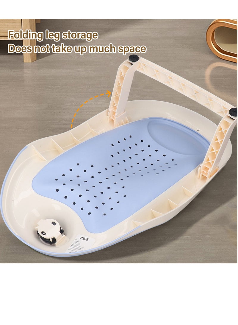 Foldable Baby Bath Stand with Thermometer Non-slip Blue