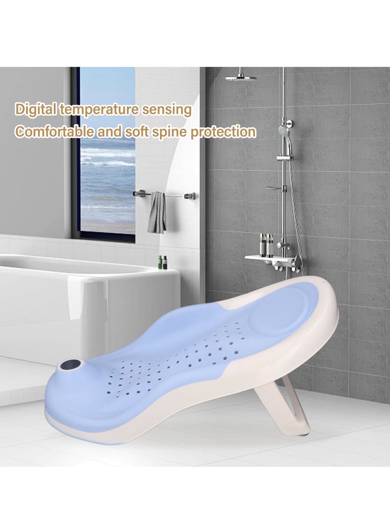 Foldable Baby Bath Stand with Thermometer Non-slip Blue